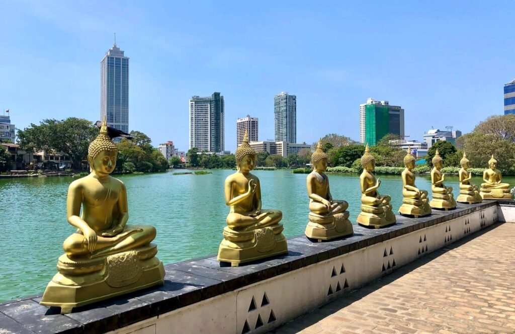Buddha statues at Seema Malaka on Beira Lake, Colombo