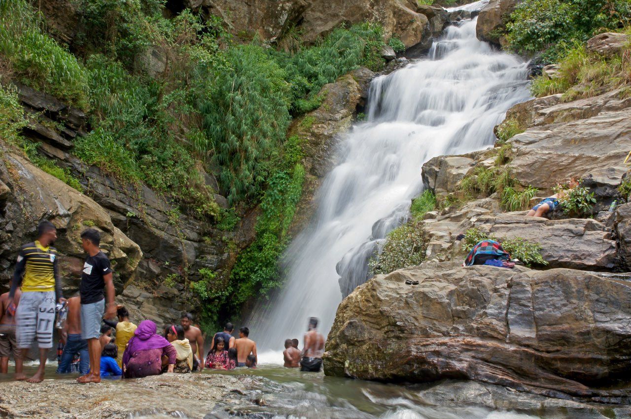 Visitors at Ravana Falls near Ella