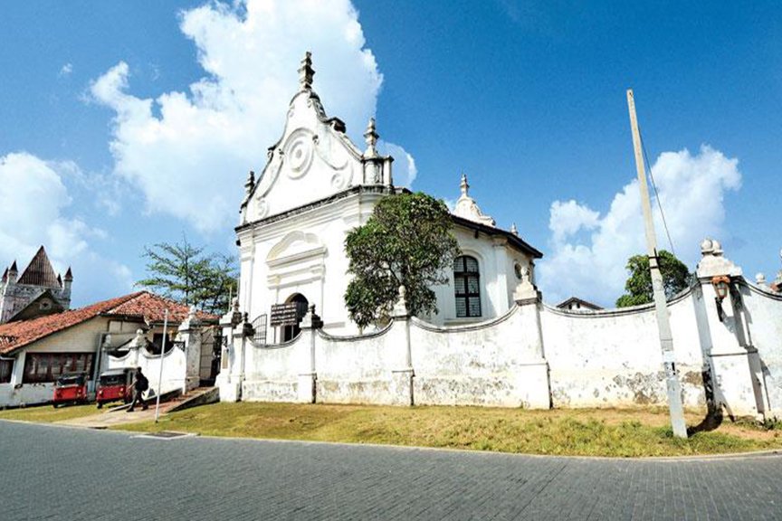 Historic white church inside Galle Fort