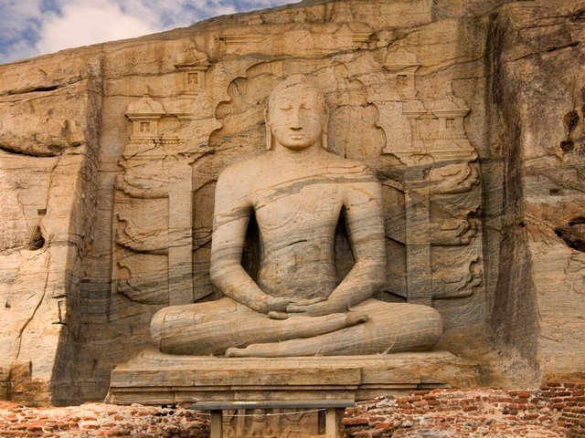 Seated Buddha carved in rock at Gal Vihara, Polonnaruwa