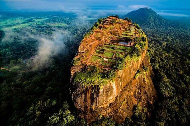 Aerial view of Sigiriya Rock Fortress above the forest